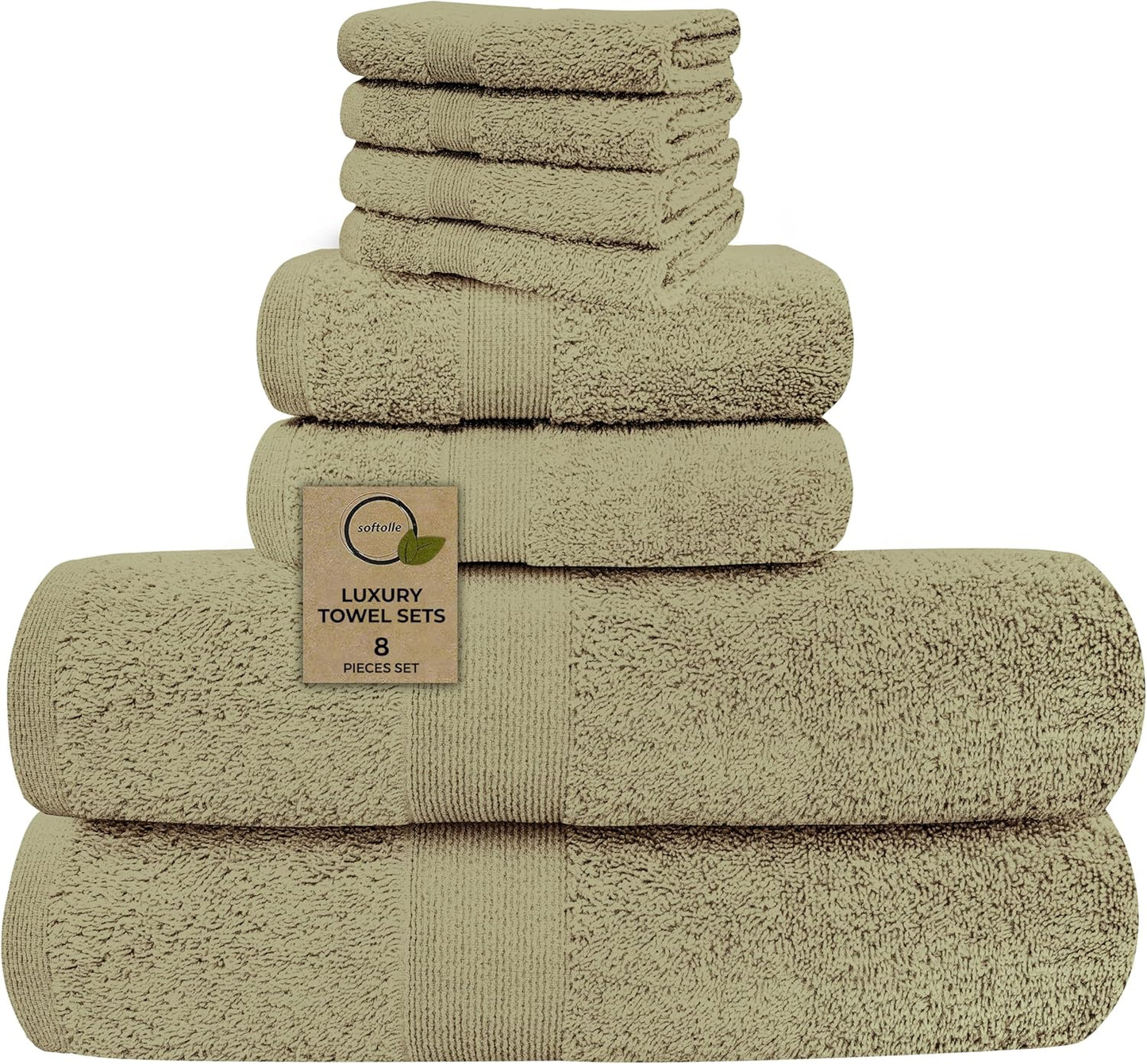 Softolle Luxury 8 Piece Towel Set, 2 Bath Towels 2 Hand Towels 4 Washcloths, Towels for Bathroom, Home, Spa & Gym - Highly Absorbent (Sage Green)
