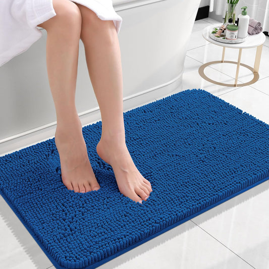 OLANLY Bathroom Rugs 24x16, Extra Soft Absorbent Chenille Bath Rugs, Rubber Backing Quick Dry, Machine Washable Bath Mats for Bathroom Floor, Tub and Shower, Home Decor Accessories, Deep Navy Blue