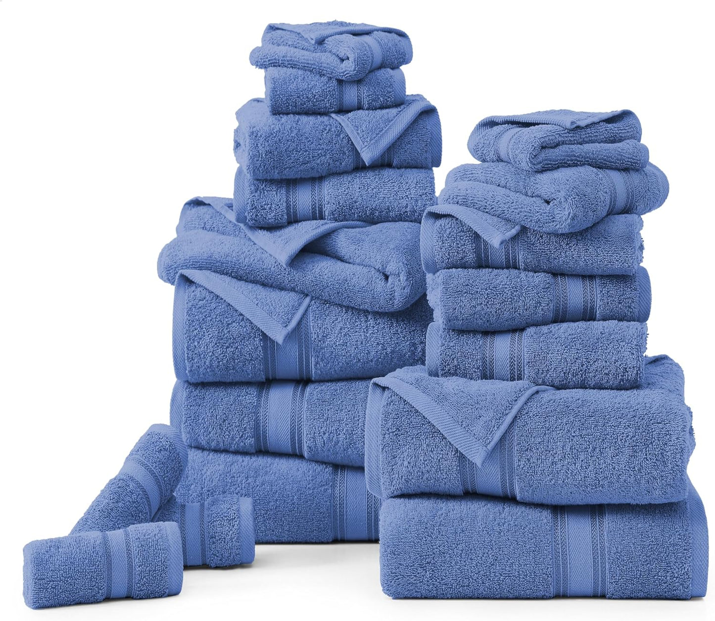 LANE LINEN 100% Cotton Luxury Bath Towel Set - 18 Pieces - Zero Twist, Quick Dry, Super Soft & Highly Absorbent - 6 Bath, 6 Washcloths, 6 Hand Towels for Bathroom - Pre Shrunk - Cerulean Blue