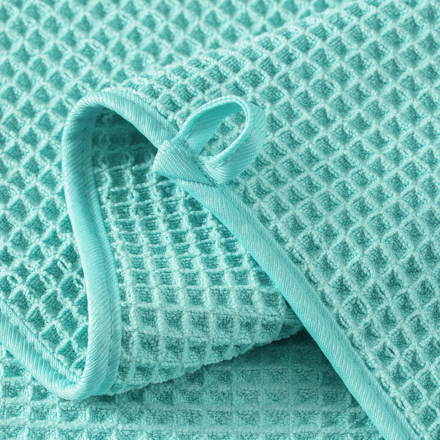 New Microfiber Waffle Bath Towels, 2 Pieces, Oversized, Soft, Absorbent, Fast Drying, Lint Free (Turquoise)