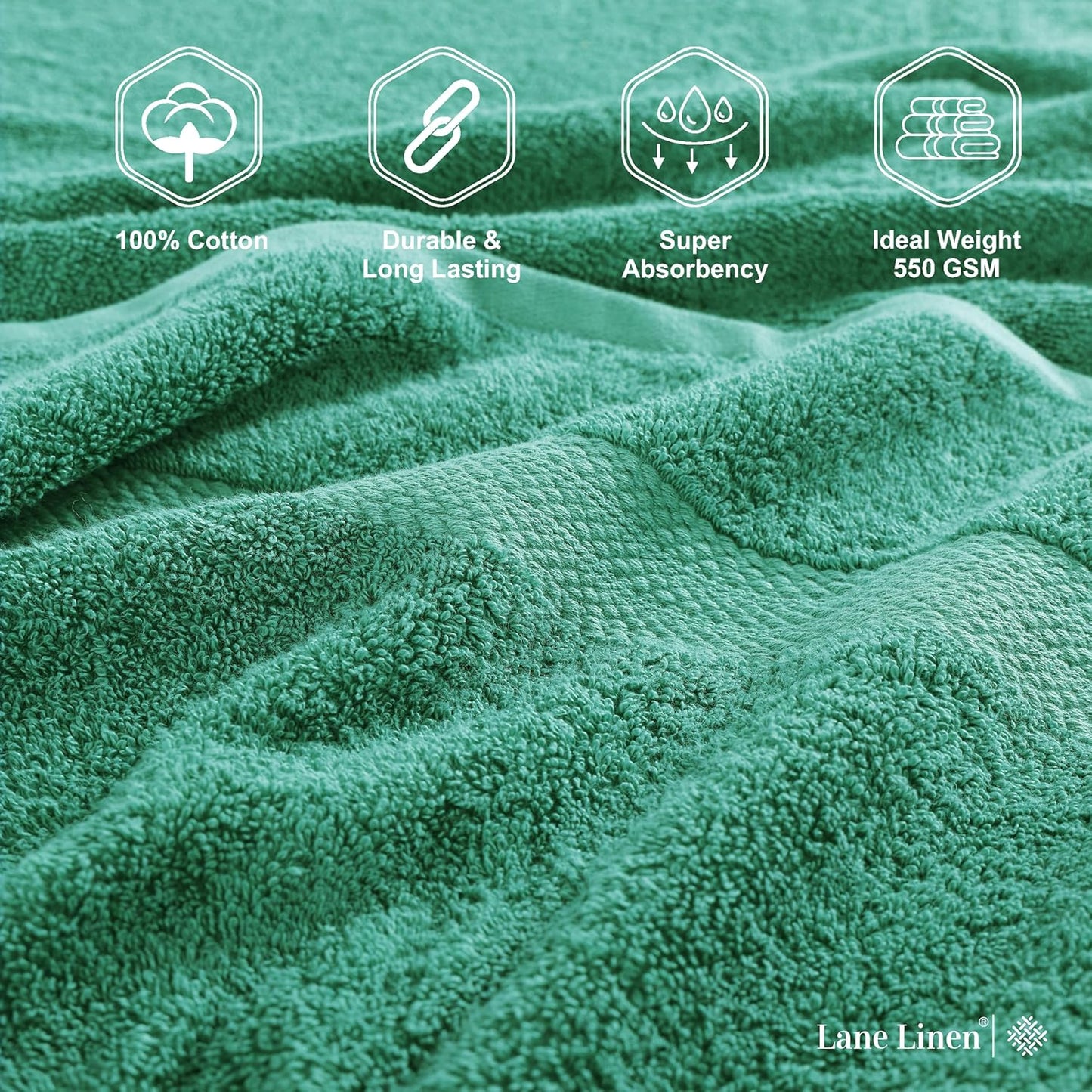 LANE LINEN 100% Cotton Oversized Bath Towels Set of 4 (35"x66") - Ring Spun Cotton Oversized Towels - Quick Dry, Soft & Absorbent Extra Large Bath Towel Set - Dorm Essentials for Girls - Emerald