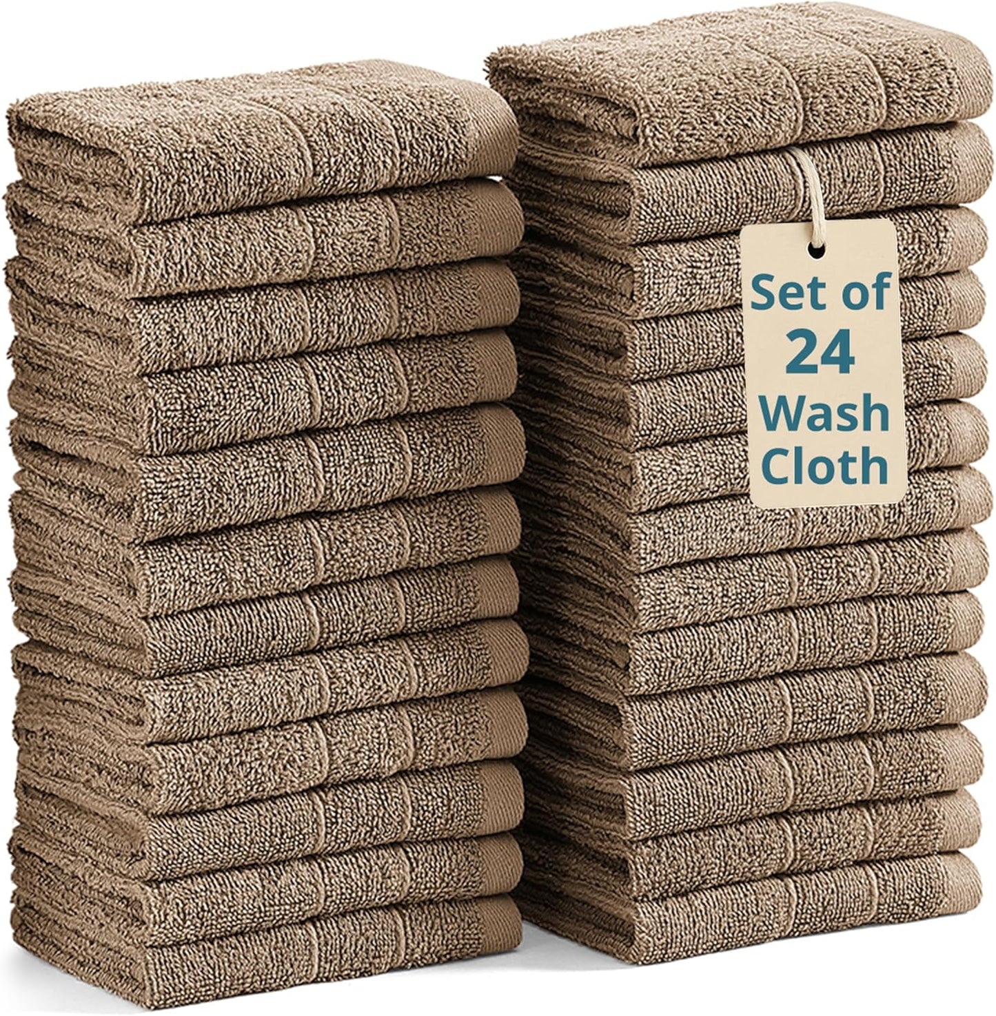 Casa Platino Washcloths 24 Pack - Spa & Salon Quality - 100% Ring Spun Mercerized Cotton Face Towels - Very Soft & Absorbent Wash Cloths for Body, Beauty, Home, Gym - Fingertip Towels - 13"x13", Taupe