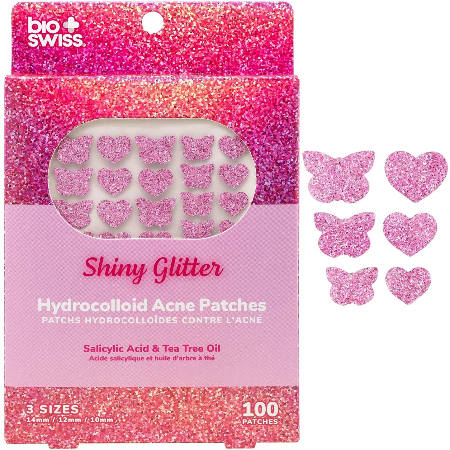 BioSwiss Pimple Patches, Shiny Glitter Patch for Zits and Blemishes, Hydrocolloid Spot Stickers for Face and Skin, 100 Count