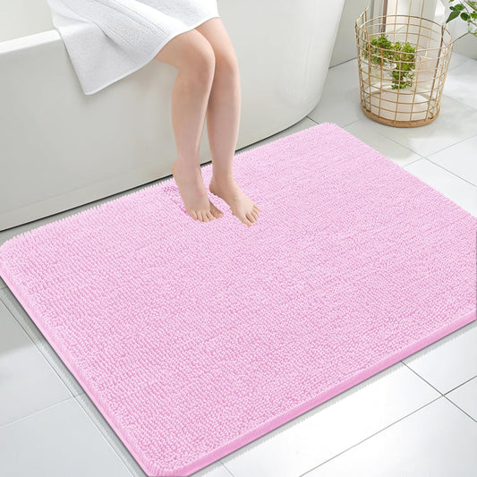 OLANLY Bathroom Rugs 40x32, Extra Soft Absorbent Chenille Bath Rugs, Rubber Backing Quick Dry, Machine Washable Bath Mats for Bathroom Floor, Tub and Shower, Home Decor Accessories, Pink