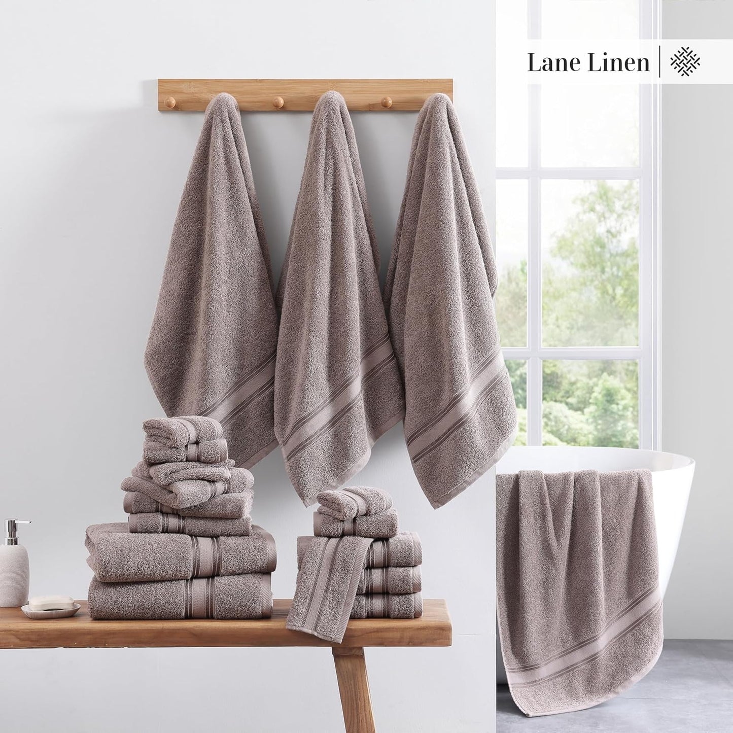 LANE LINEN Luxury Bath Towels Set - 12 Piece, 100% Cotton, Zero Twist, Super Soft & Extra Absorbent, Includes 4 Bath Towels, 4 Hand Towels, 4 Washcloths - Platinum