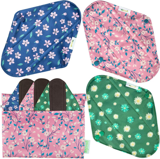 Wegreeco Cloth Menstrual Pads - Soft Washable Pads for Women - Reusable Panty Liners for Women - 6 Pack with 1 Cloth Mini Wet Bag (Small, Chrysanthemums)
