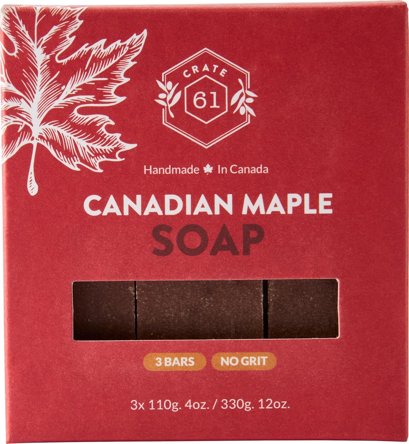 Crate 61, Handmade in Canada, Plant Based Cold Process Natural Bar Soap Cold Pressed For Face And Body, With Premium Oils (Canadian Maple)
