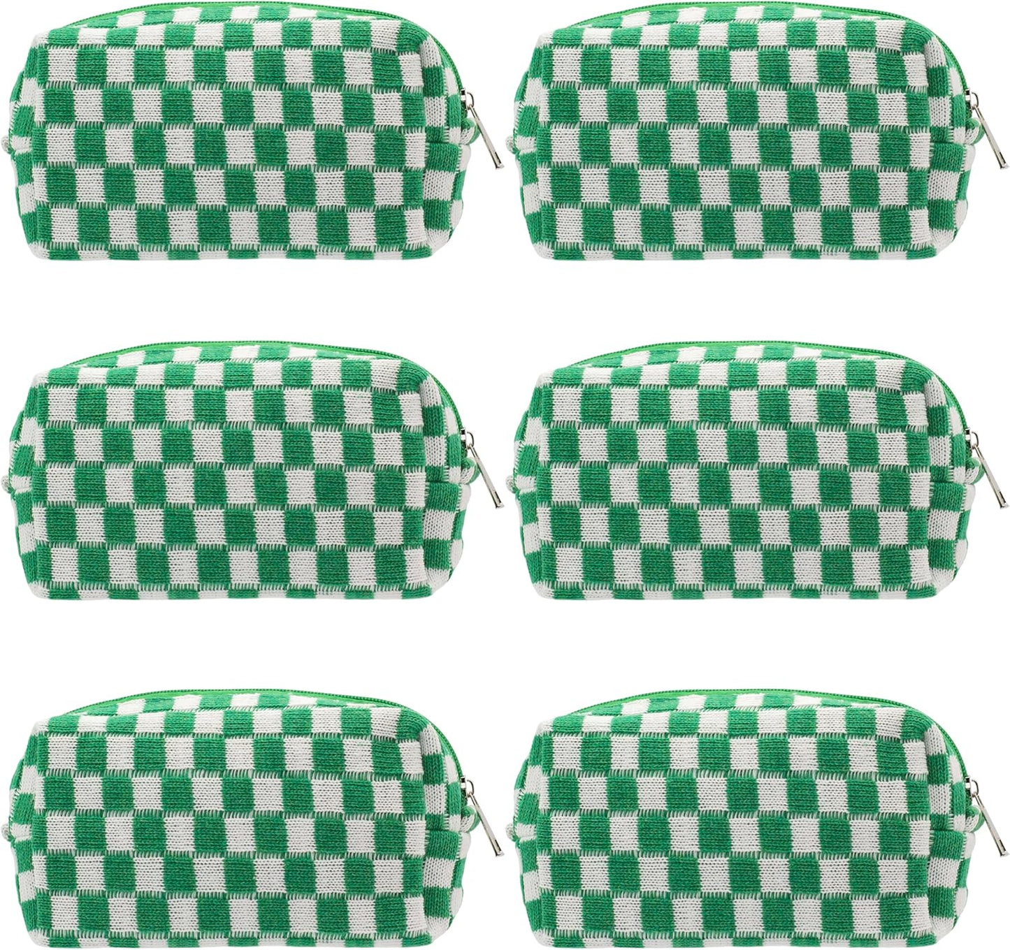 PAZIMIIK Checkered Makeup Bag for Purse Portable Zipper Make Up Pouch Small Cosmetic Case for Travel Accessories (6PCS Green)