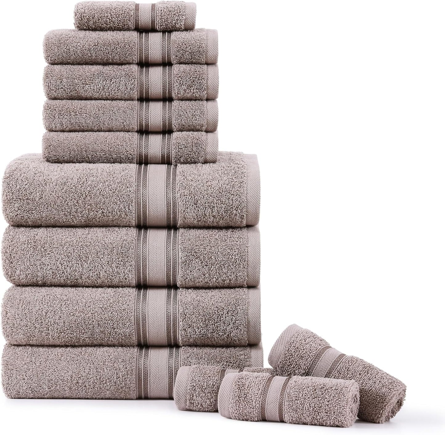 LANE LINEN Luxury Bath Towels Set - 12 Piece, 100% Cotton, Zero Twist, Super Soft & Extra Absorbent, Includes 4 Bath Towels, 4 Hand Towels, 4 Washcloths - Platinum