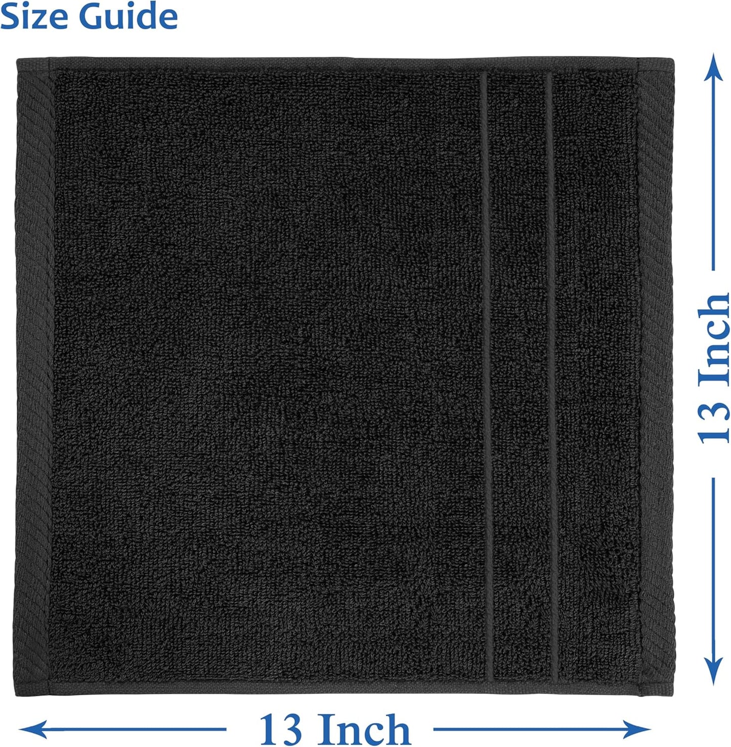 Casa Platino 100% Cotton Washcloths 24 Pack - Spa & Salon Quality Face Cloths - Ring Spun, Soft & Absorbent Wash Cloths for Body, Beauty, Home, Gym - Fingertip Towels Set- 13"x13", Black Towels Set