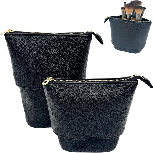 JAZD Convertible Travel Makeup Brush Bag, Stand-Up Brush Holder Pouch For Easy Access, Cosmetic Case Organizer (BLACK)