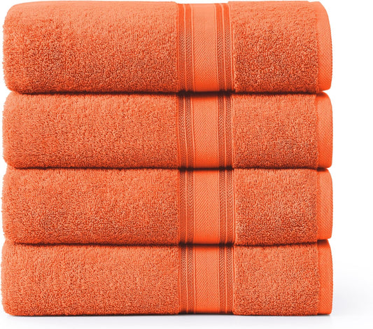 Lane Linen 100% Cotton 4 Pack Bath Towels (28"x54") - Zero Twist, Mercerized Cotton Towel Sets for Bathroom - Quick Dry, Soft & Absorbent Large Bath Towel Set - Salon, Spa & Hotel Quality - Tiger Lily
