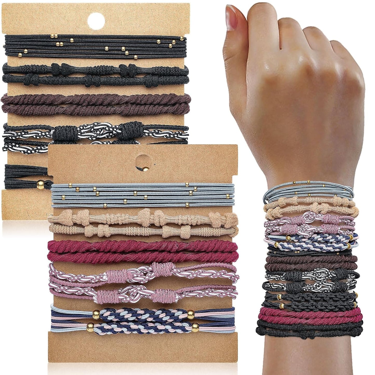 Boho Hair Ties For Girls, 20pcs Hair Tie Bracelet, Elastic Hair Ties, Hair Bands For Ponytails, Ponytail Holder For Daily Life, Sport, Cooking, Working