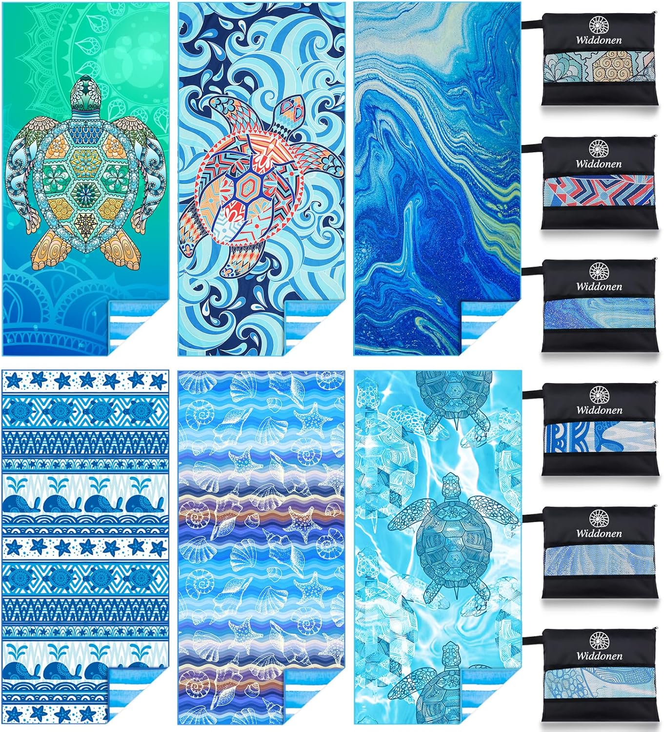 6 Pack Microfiber Lightweight Beach Towel Sand Free Quick Dry Absorbent Thin Compact Towels for Swimming Pool Camping Beach Accessories Large Easy Pack Travel Things for Vacation Essentials Gift