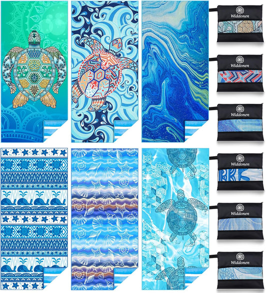 6 Pack Microfiber Lightweight Beach Towel Sand Free Quick Dry Absorbent Thin Compact Towels for Swimming Pool Camping Beach Accessories Large Easy Pack Travel Things for Vacation Essentials Gift