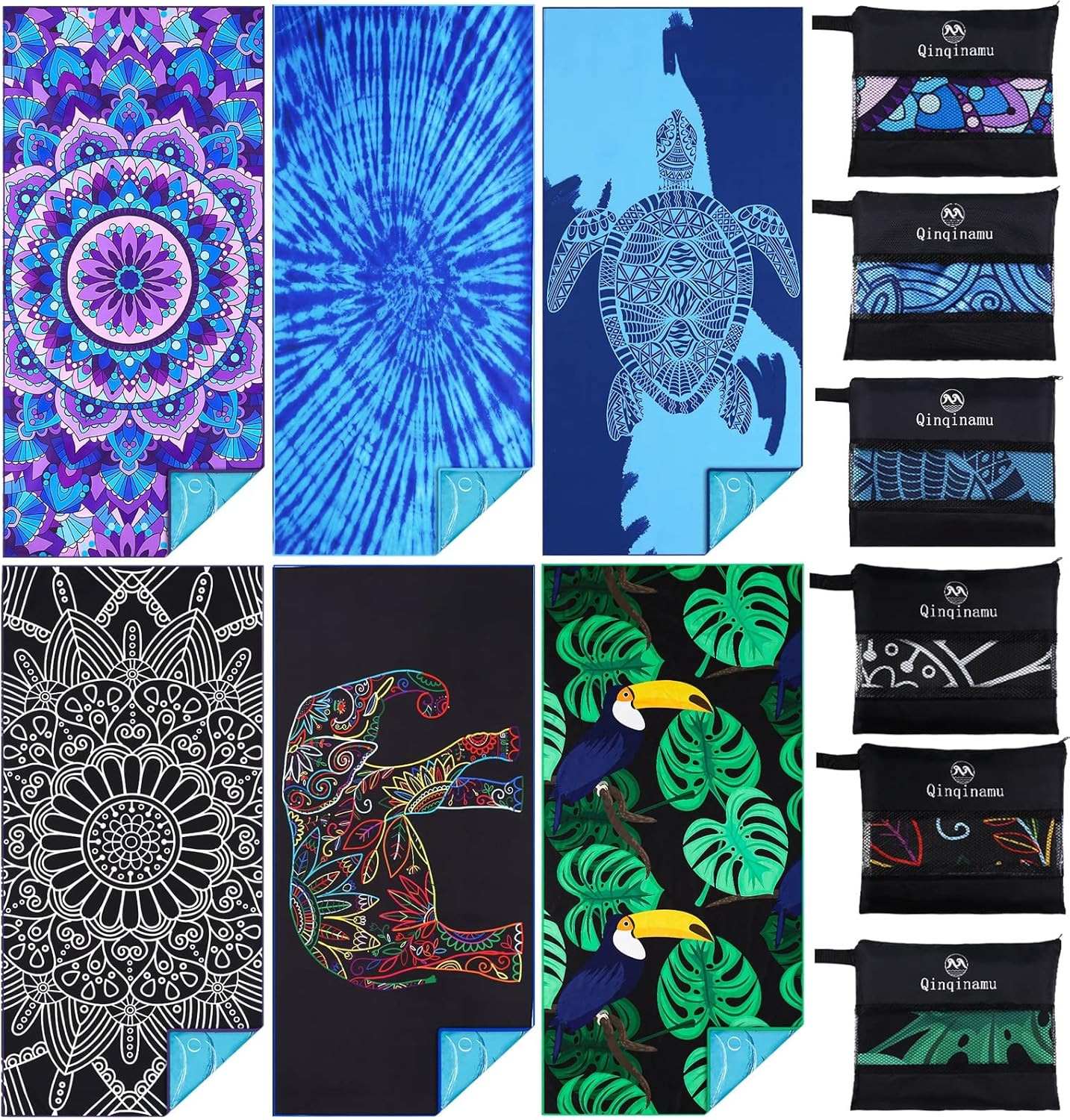 6 Pack Microfiber Thin Lightweight Beach Towel Oversized 71x32 Extra Large Sand Free Towels for Travel Swim Pool Yoga Gym Camping for Adults Women Men Beach Essentials Accessories Vacation Gift