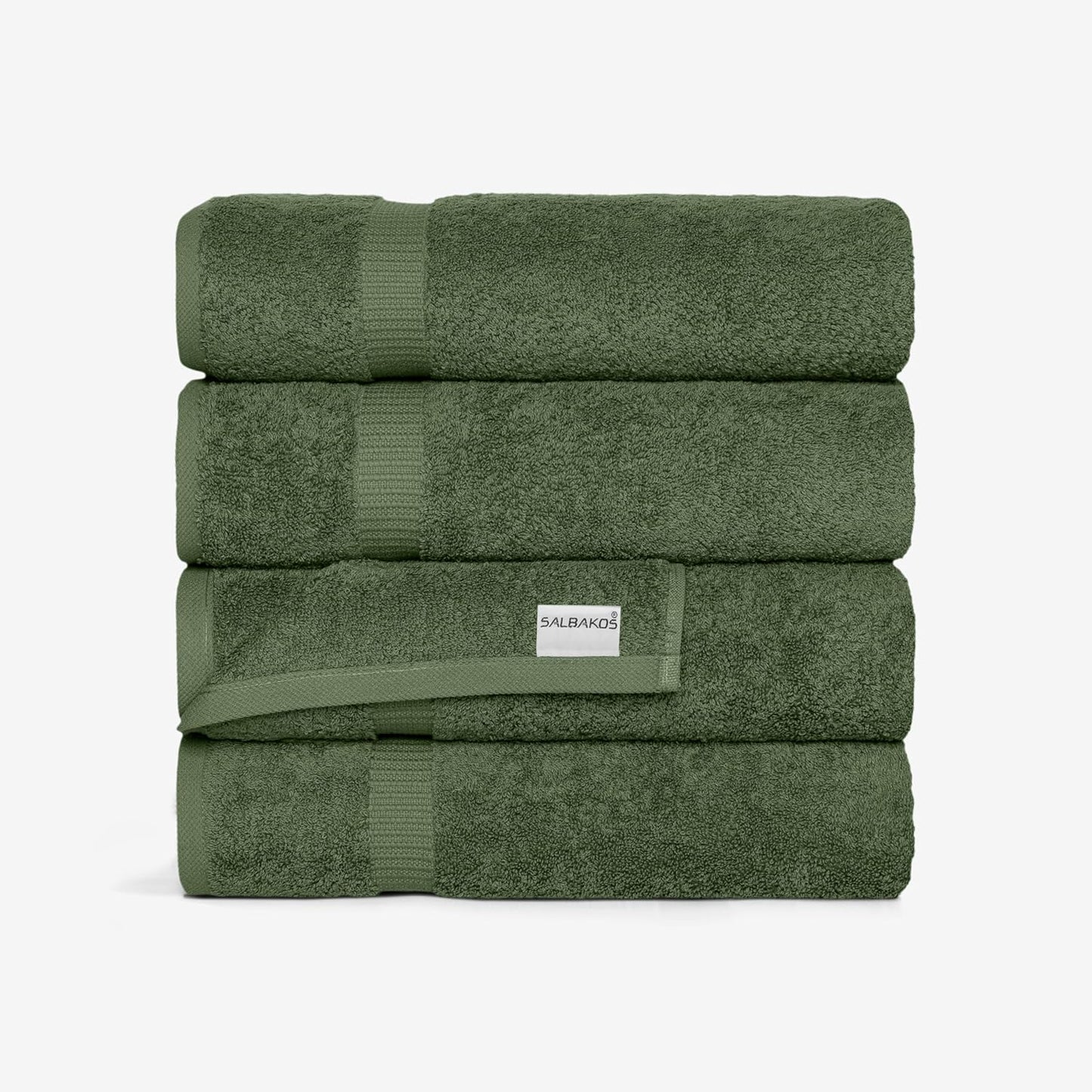 SALBAKOS 100% Turkish Cotton Bath Towel Set of 4 27x54 inch | Heirloom Quality | Hotel & Spa Collection | Ultra Soft, Super Absorbent, Long Lasting Bath Towels | Made in Turkey (Green, 4 Bath Towels)