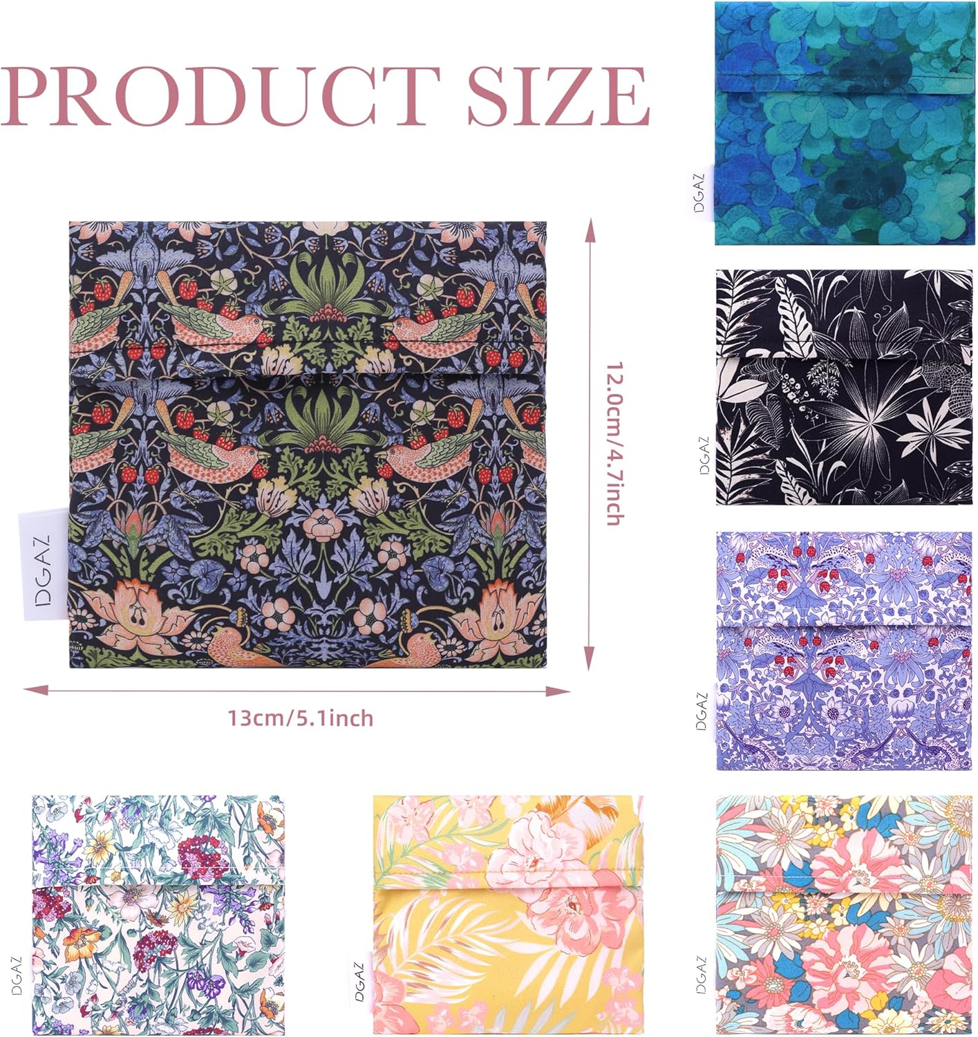 DGAZ Sanitary Napkin Storage Bag, Period Bag for Teen Aged Girls, Portable Period Bag for Panty Liners/Menstrual Cup/Small Tampons，Mini Makeup Bag for Purse(Retro bird)