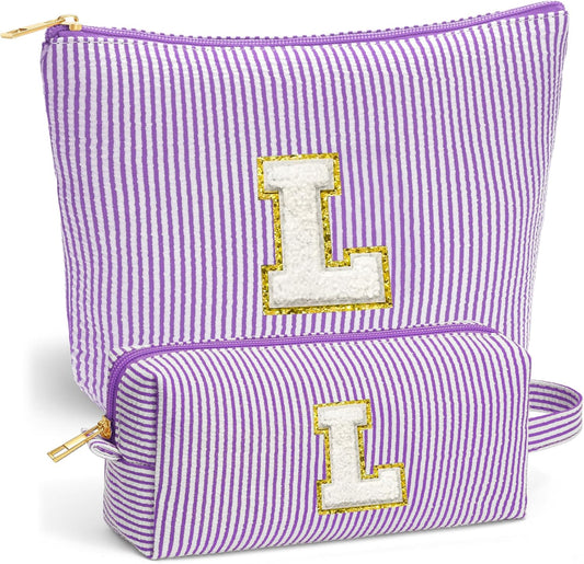 Travel Makeup Bag Organizer - Travel Essentials, Initial Travel Toiletry Bag with Zipper | Small Makeup Bag for Purse Cute Purple Stuff Birthday Gifts for Women Mom Daughter, Purple Letter L