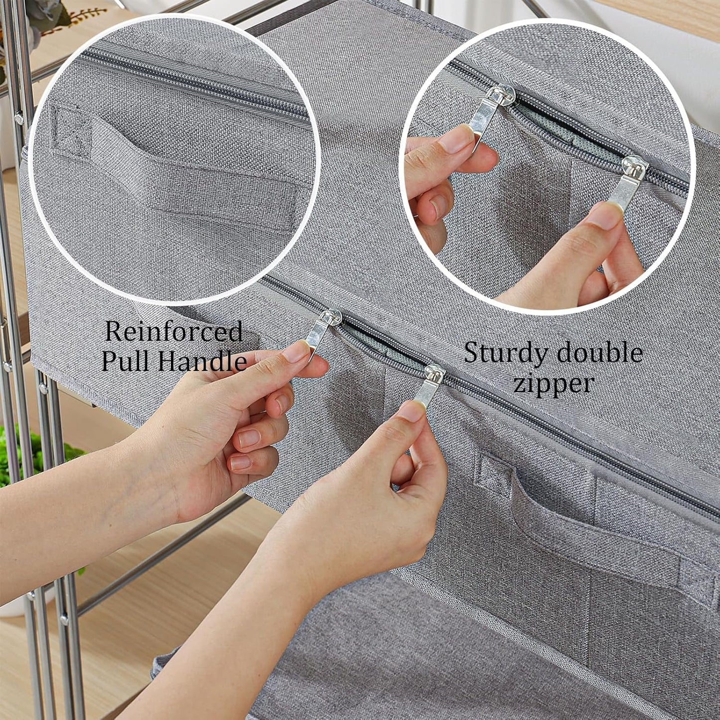 Underbed Storage Box, Foldable Under Bed Bins Container, Organizer Baskets with Lid for Organizing Clothes, Sheets, Pillows, Comforter, 31.4x15.7x5.9in, Grey, 3 Pack