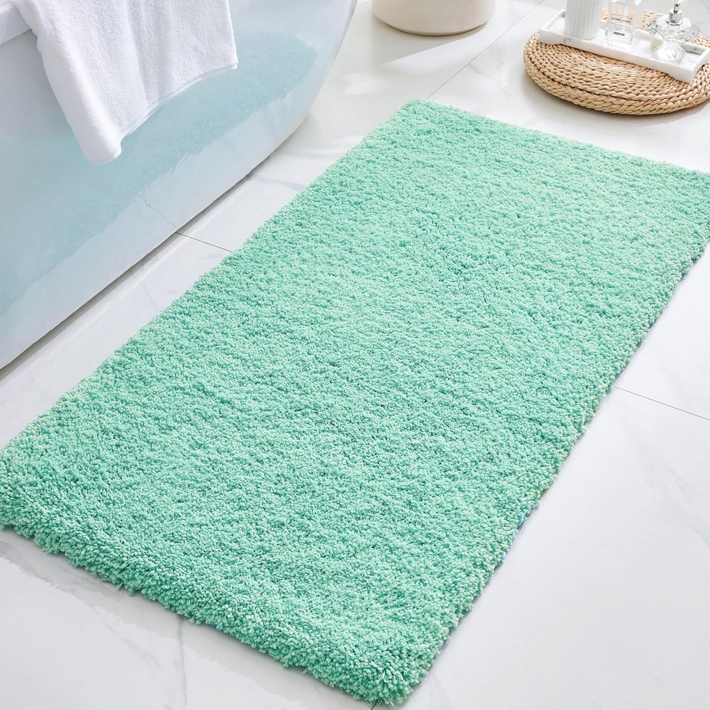 ILANGO Spa Blue Bathroom Rugs 70" × 24" Non Slip & Super Absorbent Thick Soft, Washable Bath Carpet Runner for Floor, Microfiber Plush Shaggy Bath Mats with Rubber for Bedroom Bathtub Shower Room