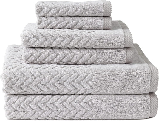 Texere 100% Organic Cotton Jacquard 650 GSM Premium Bath Towel Sets - Extra Absorbent Quick Dry and Plush, 2 Large Bath Towels, 2 Hand Towels, 2 Washcloths (Cable, Light Taupe, 6 Piece)