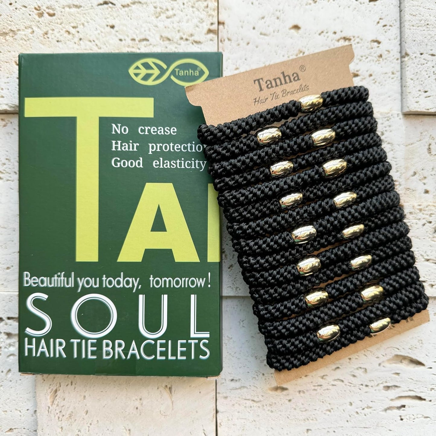 Tanha 15Pcs Hair Tie Bracelet,Hair Ties For Women Men,Ponytail Holders For Thick Hair,Strong Stretchy No Damage No Crease Hair Bands (Black)