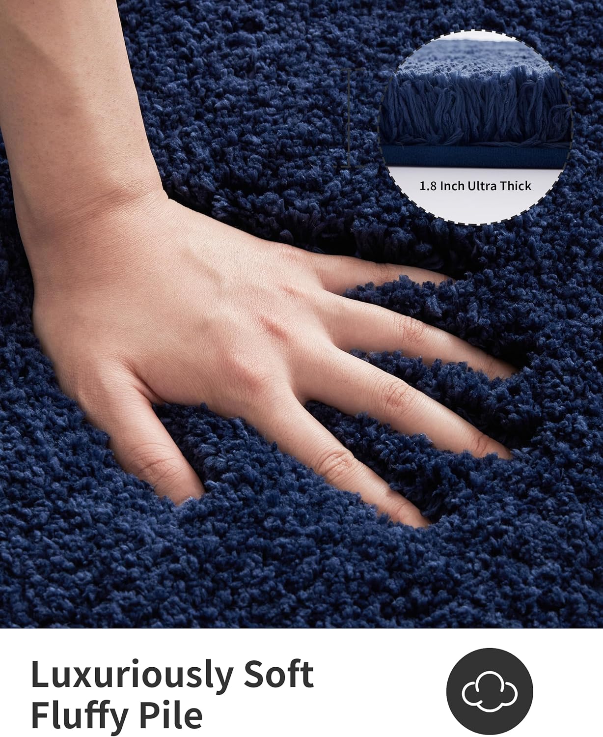 ILANGO Navy Blue Bathroom Rugs 36" × 24" Non Slip & Super Absorbent Extra Thick Soft, Washable Bath Mat for Floor, Microfiber Plush Shaggy Bath Rug with Rubber for Bathtub Shower Room Sink