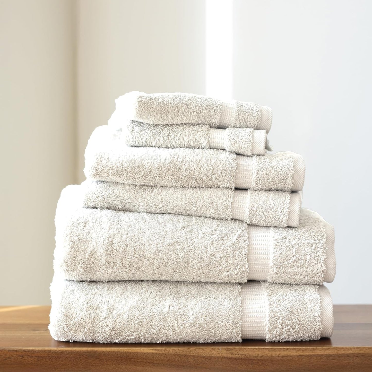 SALBAKOS 100% Turkish Cotton 6-Piece Towel Set | Heirloom Quality Hotel & Spa Collection | Soft, Super Absorbent 2 Washcloth, 2 Hand, 2 Bath Towel Sets | Made in Turkey (Ivory, 6 Piece Towel Set)