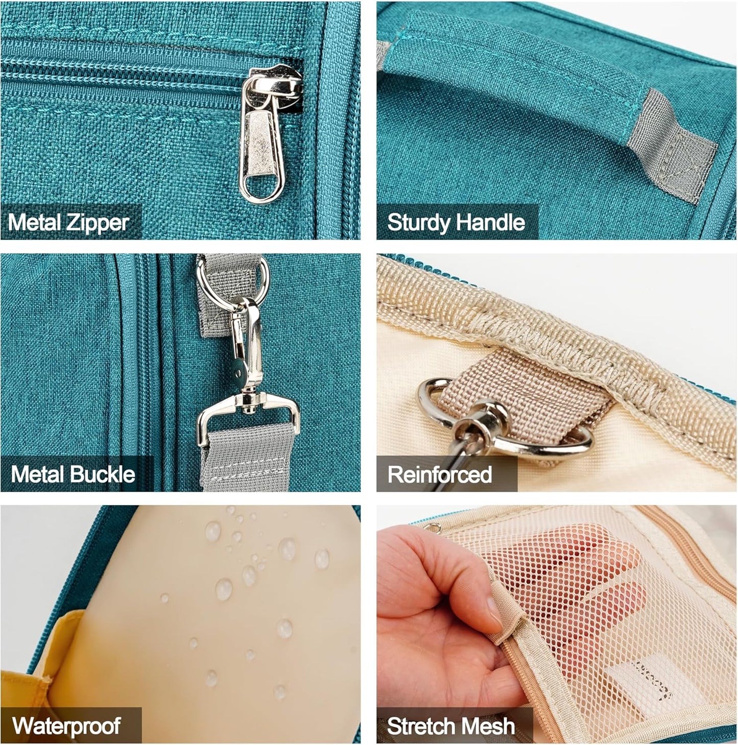 Hanging Travel Toiletry Bag for Women and Men, 6 Organizer Compartments, Large Toiletries essentials, Bathroom Cosmetic Accessories, Water-resistant Makeup Bag, Holds Full-Size Shampoo, Blue