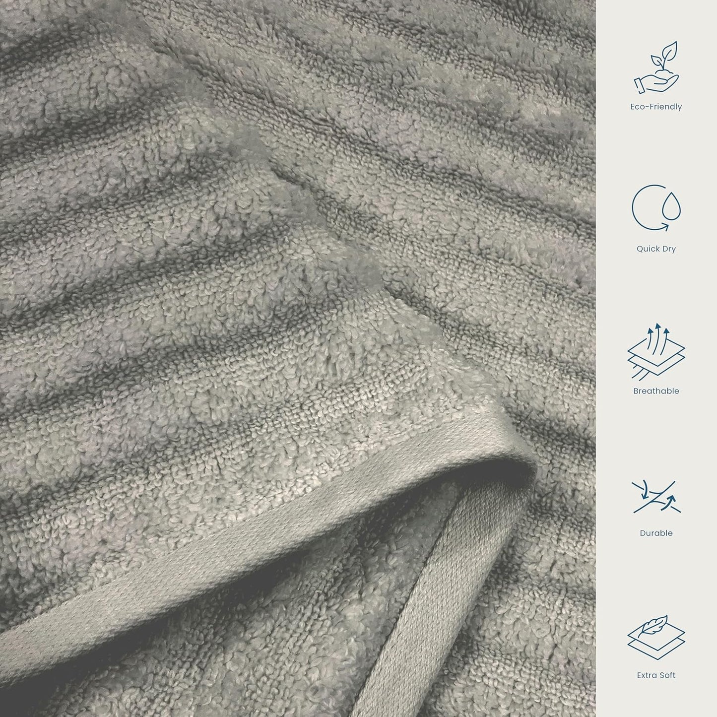 Blue Loom Ribbed Bath Towels Set, 100% Cotton 600GSM, Soft Absorbent Durable 2 Bath Towels, 2 Hand Towels, 2 Wash Cloths for Bathroom - Mason (58" x 30" inch Towels) (Stone, 6 Piece)