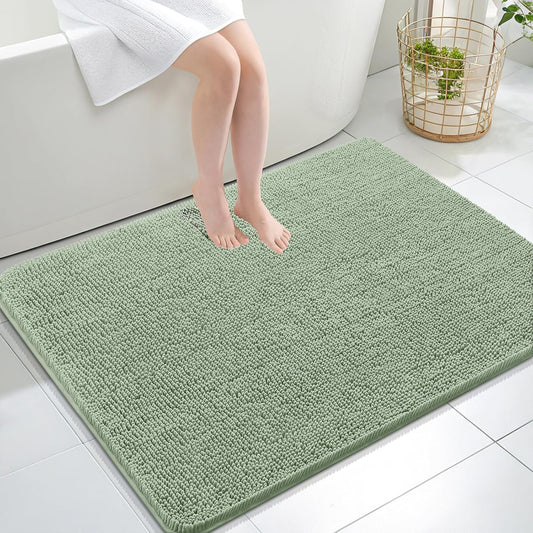 OLANLY Bathroom Rugs 40x32, Extra Soft Absorbent Chenille Bath Rugs, Rubber Backing Quick Dry, Machine Washable Bath Mats for Bathroom Floor, Tub and Shower, Home Decor Accessories, Sage Green