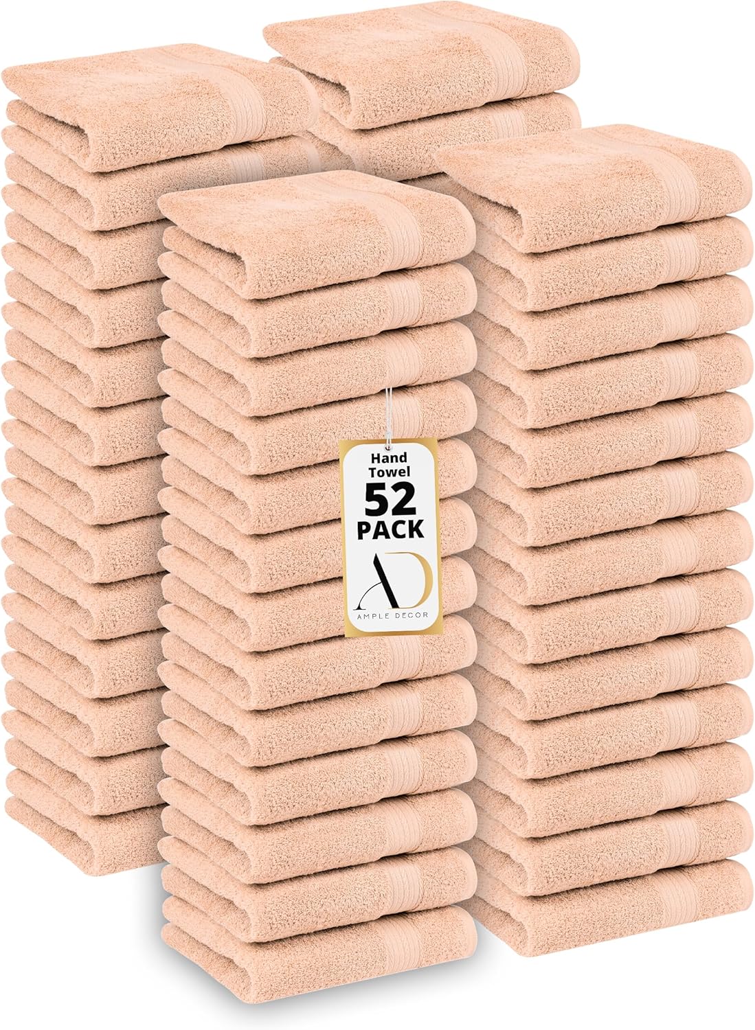 Ample Decor Hand Towels for Bathroom 18 X 28 Inch 600 GSM 100% Cotton, Soft Absorbent - 52 Pcs Beige