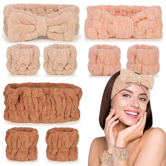 Spa Headband and Wristband Set - 3-Piece Skincare Headbands & 6-Piece Wrist Spa Wristbands for Women,Facial Hairbands for Washing Face, Makeup, Sports, Yoga, Headband for Washing Face