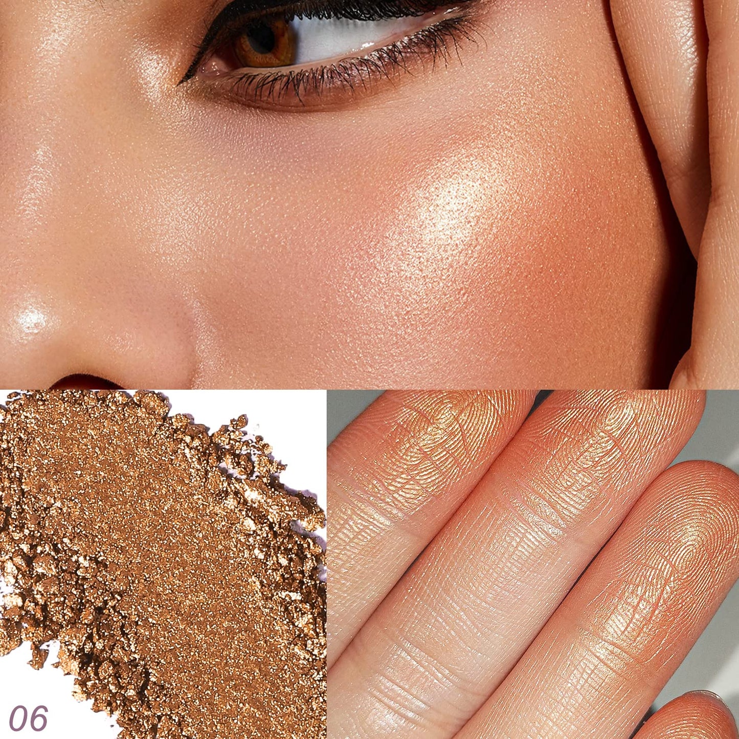 YOUNG VISION Pressed Powder Highlighter, Baked Natural Glow Contour Powder & Face Highlighter, Cruelty Free, Shimmer Highlighting Makeup for Face, Eye, Eyeshadow, Body, Skin (Brown)