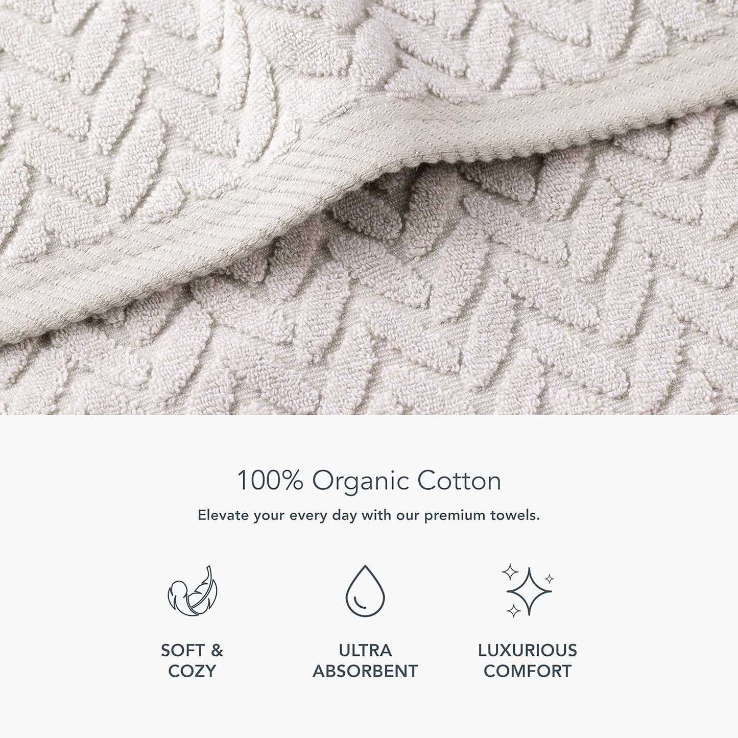Texere 100% Organic Cotton Cable Jacquard 650 GSM Luxury Towel Sets - Ultra Soft and Absorbent Hotel and Spa Quality (Cable, Light Taupe, 2 Hand & 2 Wash Towels)