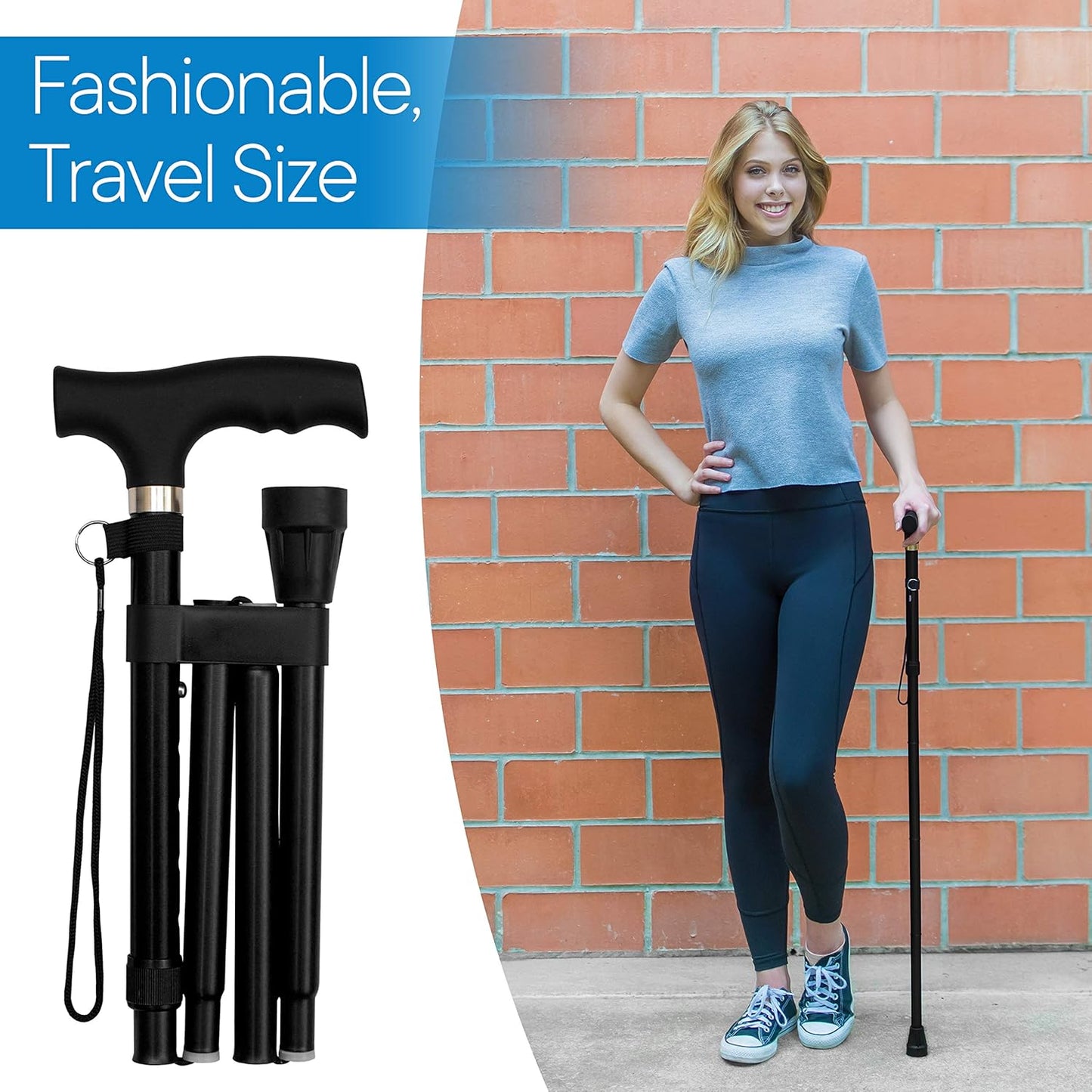 RMS Folding Cane - Foldable Walking Cane with Adjustable Height - Collapsible and Lightweight - Soft Ergonomic Handle for Comfortable Grip - Portable Walking Stick for Mobility Aid