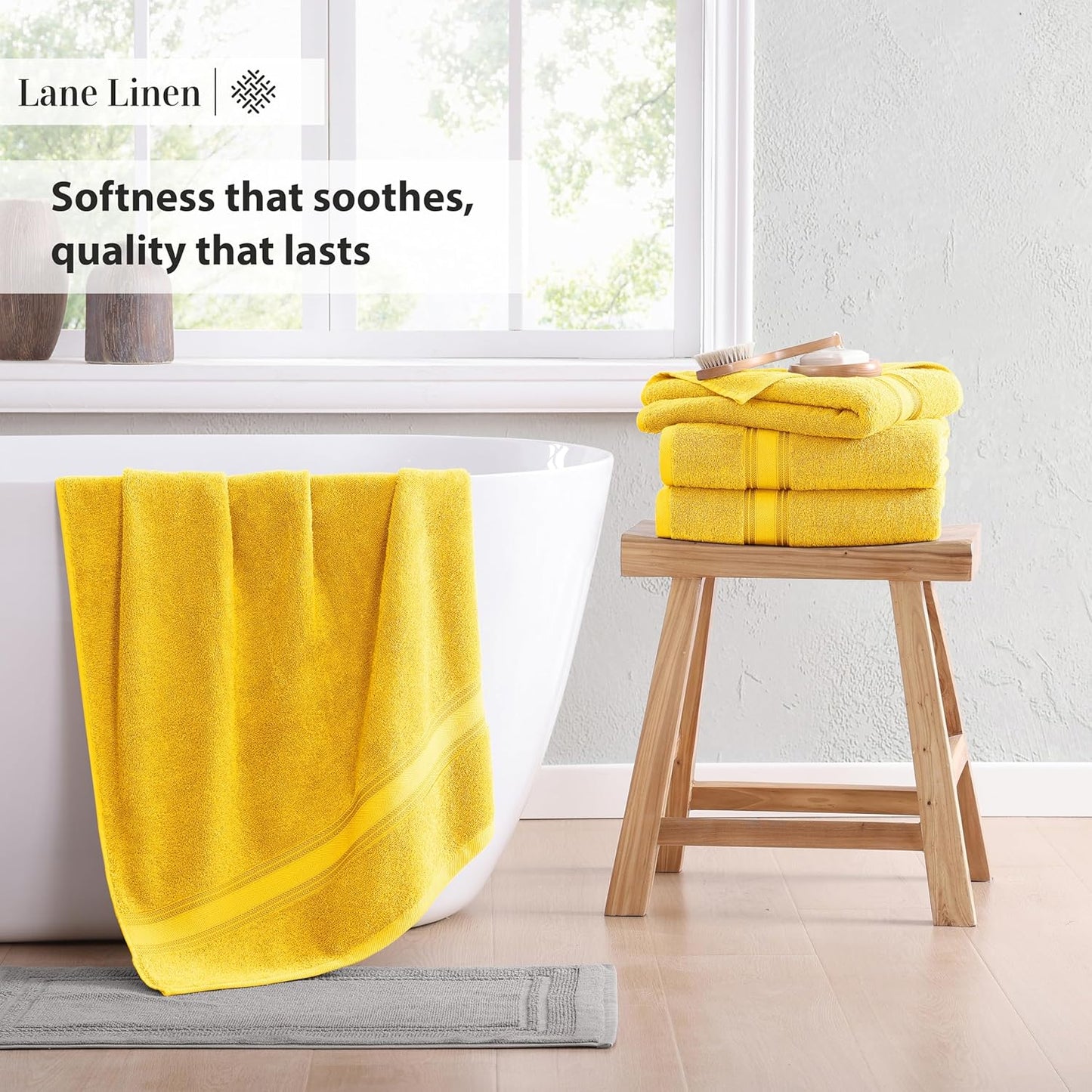 LANE LINEN Luxury Bath Towels Set - 12 Piece Set, 100% Cotton Bathroom Towels, Zero Twist Shower Towels, Extra Absorbent Bath Towel, Super Soft, 4 Bath Towels, 4 Hand Towels, 4 Wash Cloths - Mimosa