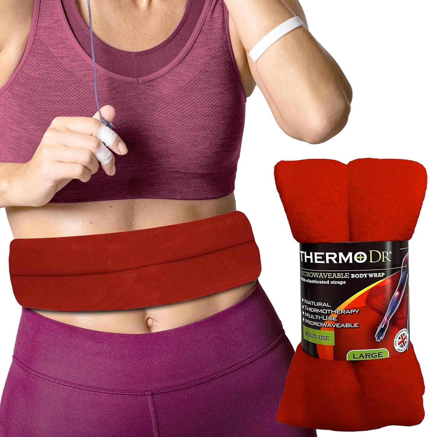 Microwavable Heating Pad for Neck, Back, & Shoulders - Heating Bean Bag Microwavable Pillow w/Elasticated Strap - Wheat & Unscented Heating Pad Wrap - ThermoDR, Red