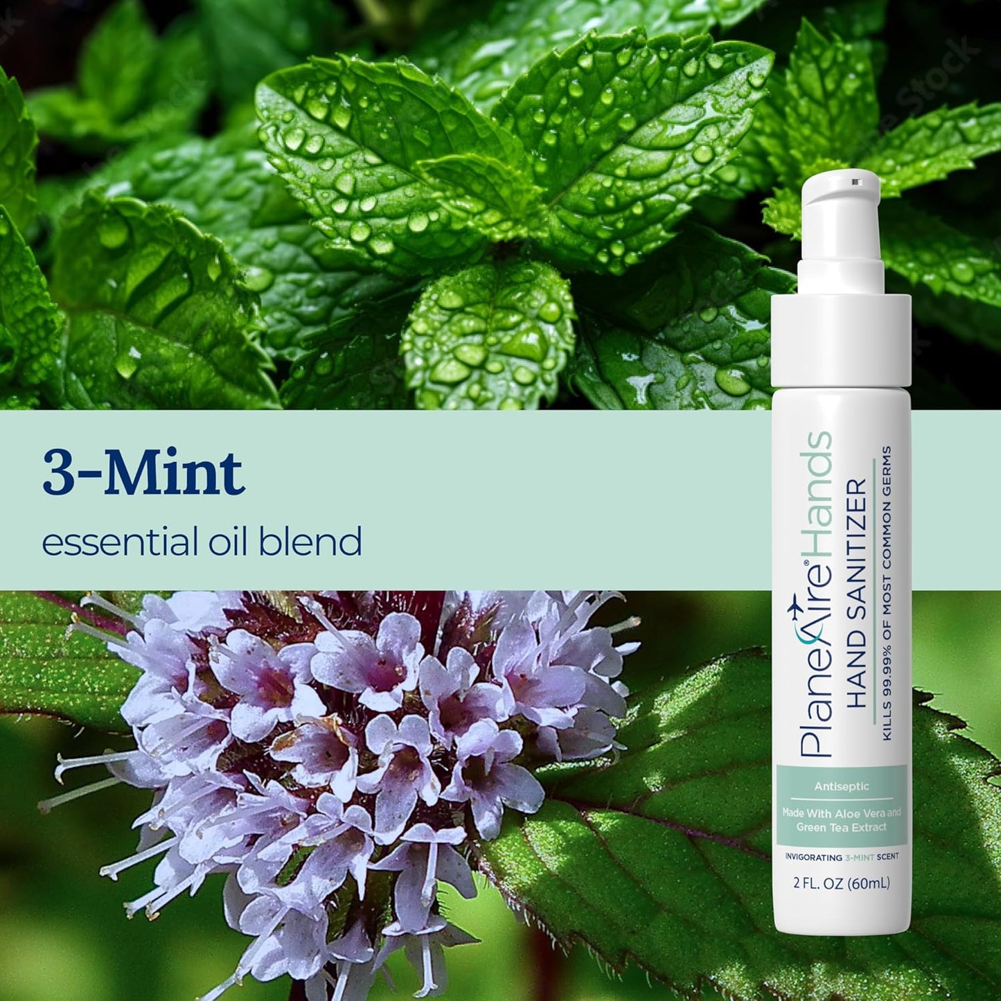 3-Mint Gel Hand Sanitizer | Soothing, Moisturizing, Hydrating | Travel Size | With Aloe Vera & Green Tea Extract | Mint Oil Blend with Peppermint Essential Oil | For Cars, Backpacks, Travel | 6-pack