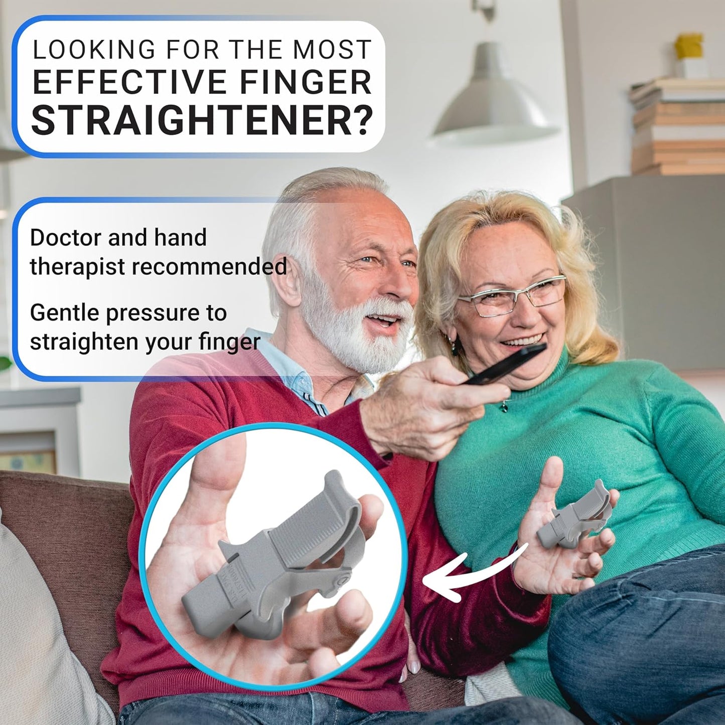 Finger Straightener | PIP Extension Orthosis/Splint For Bent Fingers, PIP Flexion Contractures | Adjustable Joint Stretcher Device | Made in USA | Blue/Medium