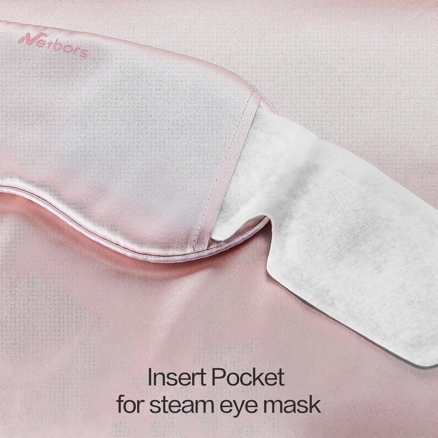 Luxury Silk Sleep Mask with 22mm Mulberry Silk, Velvet Elastic Band, Heat Therapy Pocket, and Travel Pouch, Pink Color