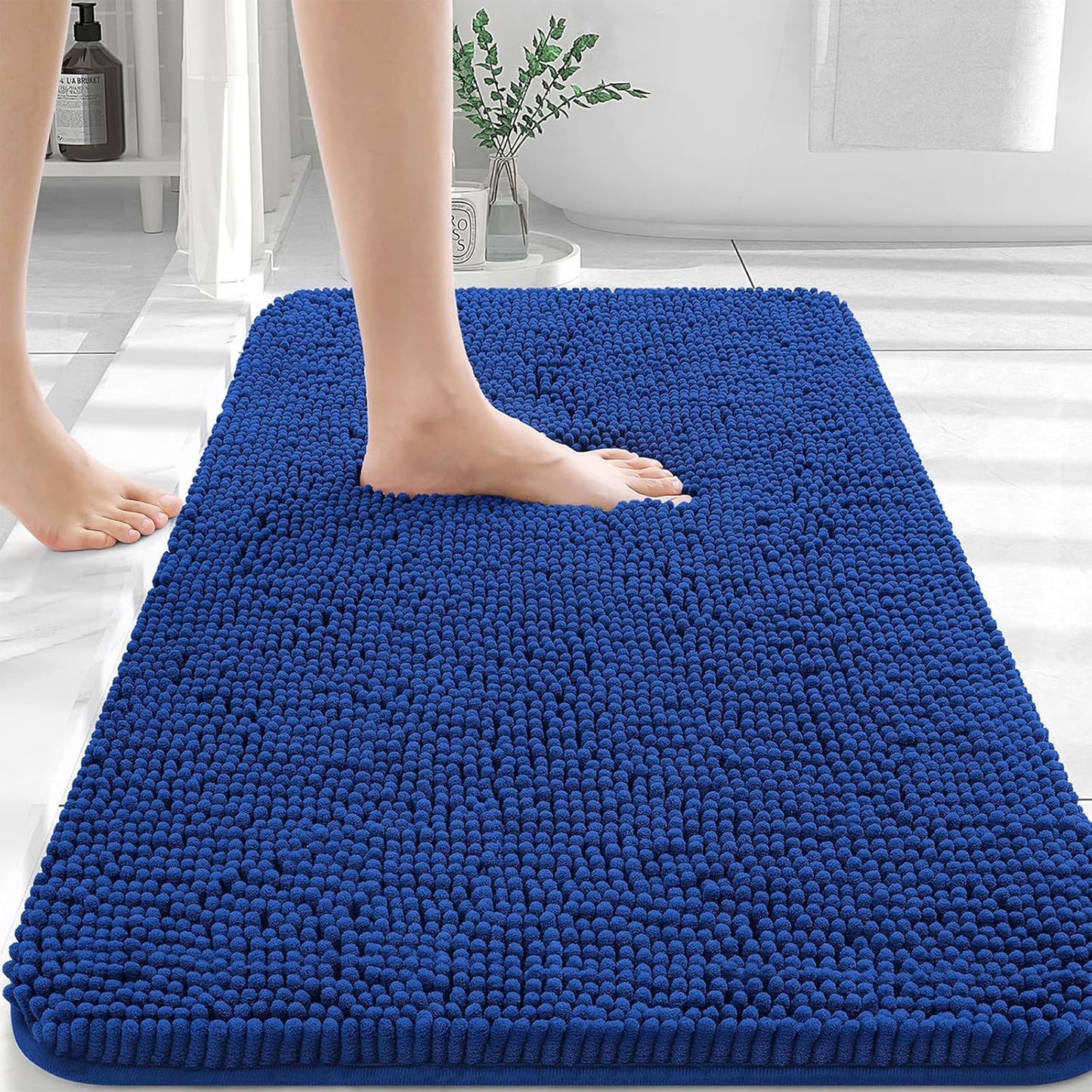 OLANLY Bathroom Rugs 36x24, Extra Soft Absorbent Chenille Bath Rugs, Rubber Backing Quick Dry, Machine Washable Bath Mats for Bathroom Floor, Tub and Shower, Home Decor Accessories, Royal Blue
