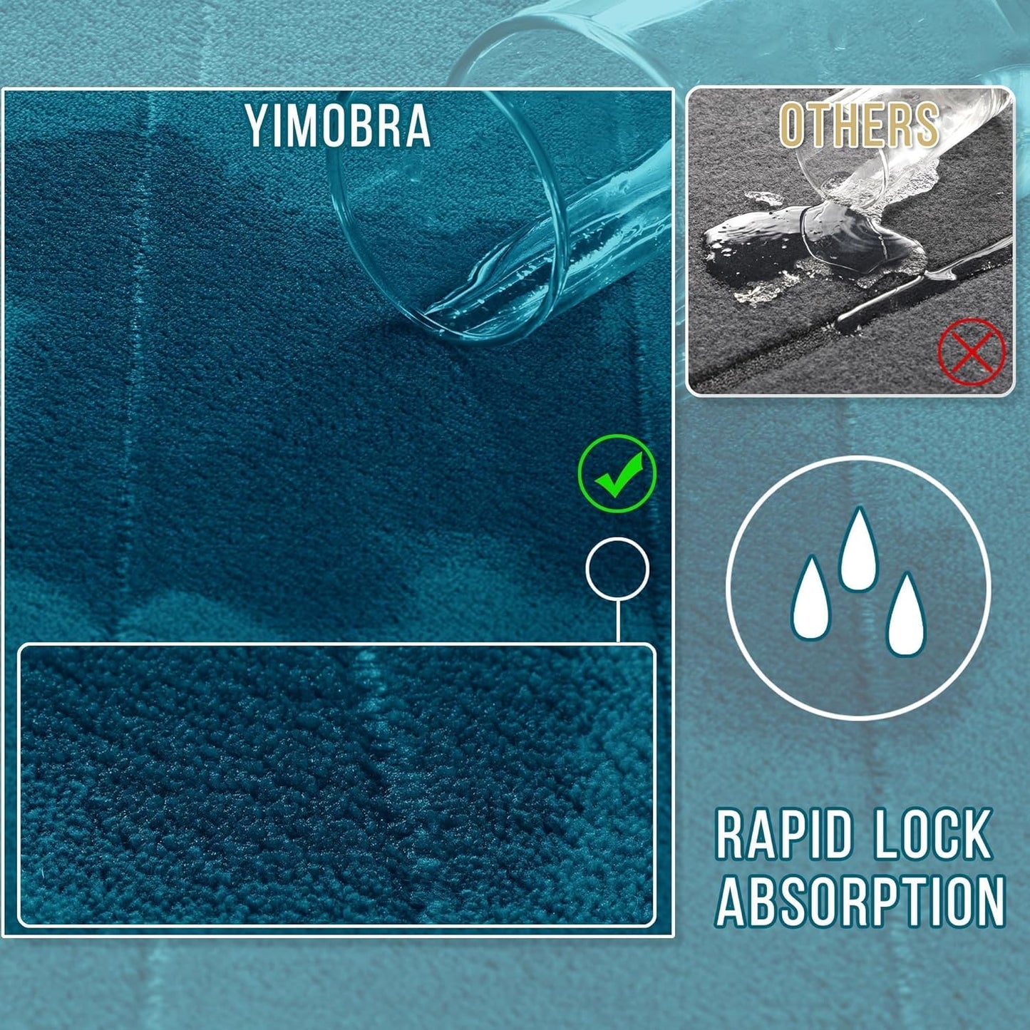 Yimobra Long Bath Mat 44"x24", Super Soft Quick Dry Memory Foam Bathroom Rug, Water Absorbent, Non Slip Backing Machine Washable for Tub Shower, Thick Comfort Support, Peacock Blue