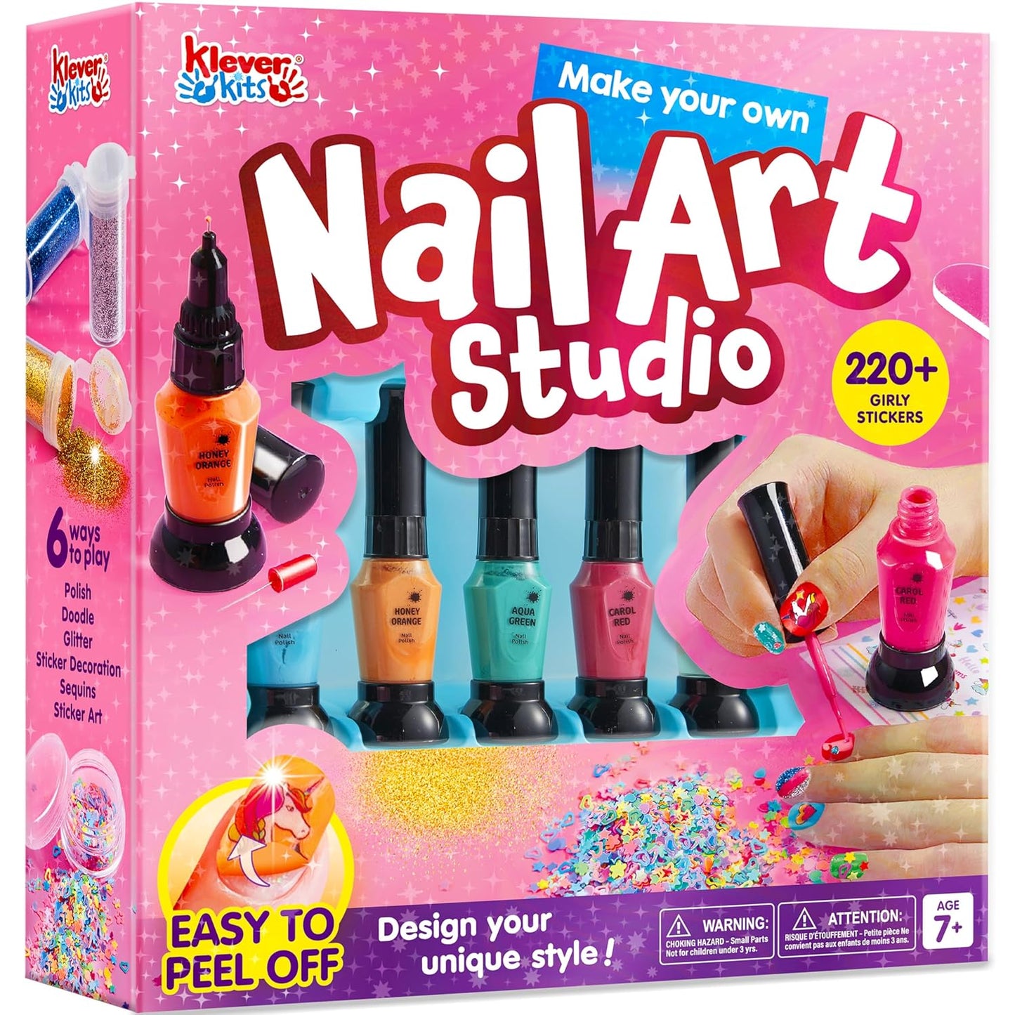 Klever Kits Kids Nail Polish Set, Nail Art Kit for Girls, Birthday Gifts for Girls Ages 7 and up, Makeup for Kids, Glitter, Sequins, Stickers , Peel Off & Quick Dry
