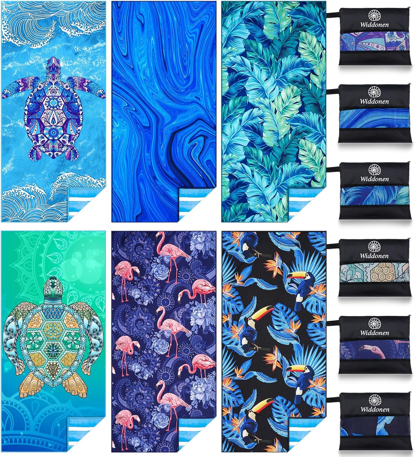 6 Pack Microfiber Lightweight Beach Towel Sand Free Quick Dry Absorbent Thin Compact Towels for Swimming Pool Camping Beach Accessories Large Easy Pack Travel Things for Vacation Essentials Gift