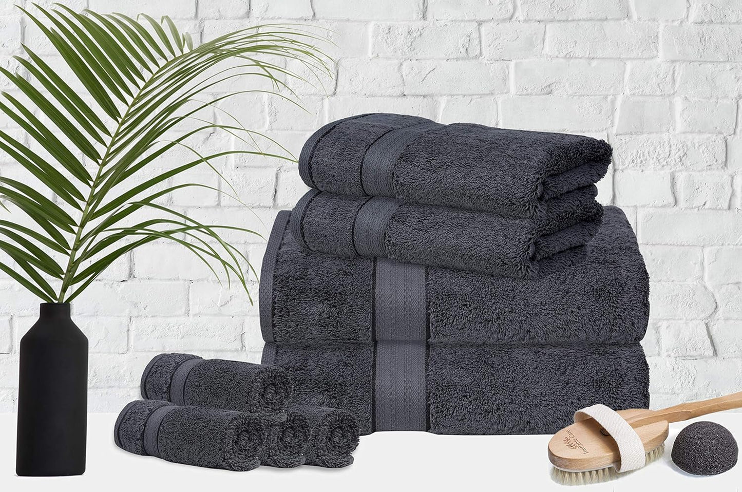 GLAMBURG 700 GSM Premium 8-Piece Towel Set - Contains 2 Bath Towels 30x54, 2 Hand Towels 16x28, 4 Wash Cloths 13x13 - Luxury Hotel & Spa Quality - Durable Ultra Soft Highly Absorbent - Charcoal Grey