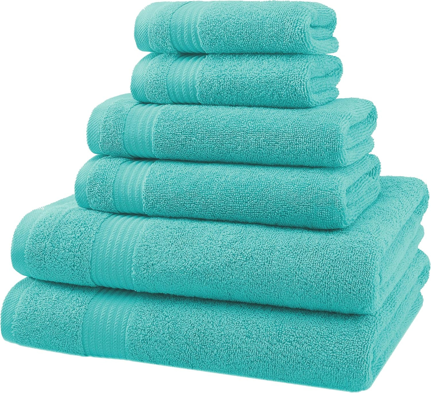 American Veteran Towel, 6 Piece Towel Set for Bathroom, 100% Cotton Turkish Bathroom Towels, 2 Bath Towels 2 Hand Towels 2 Washcloths, Turquoise Blue