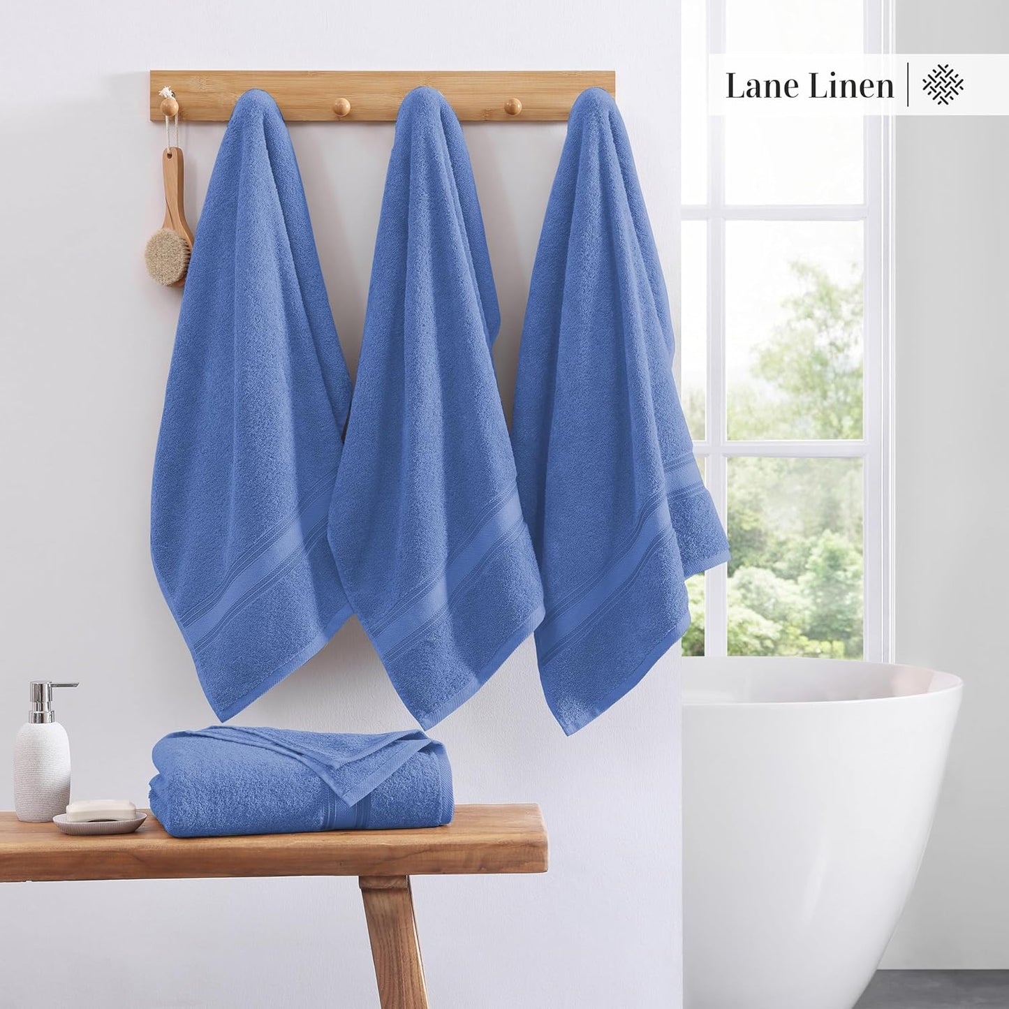 LANE LINEN 100% Cotton 4 Pack Bath Towels (30"x60") - Zero Twist, Mercerized Cotton Bathroom Towels Set - Quick Dry, Soft & Absorbent Large Bath Towels - Machine Wash in Cold Water - Cerulean Blue