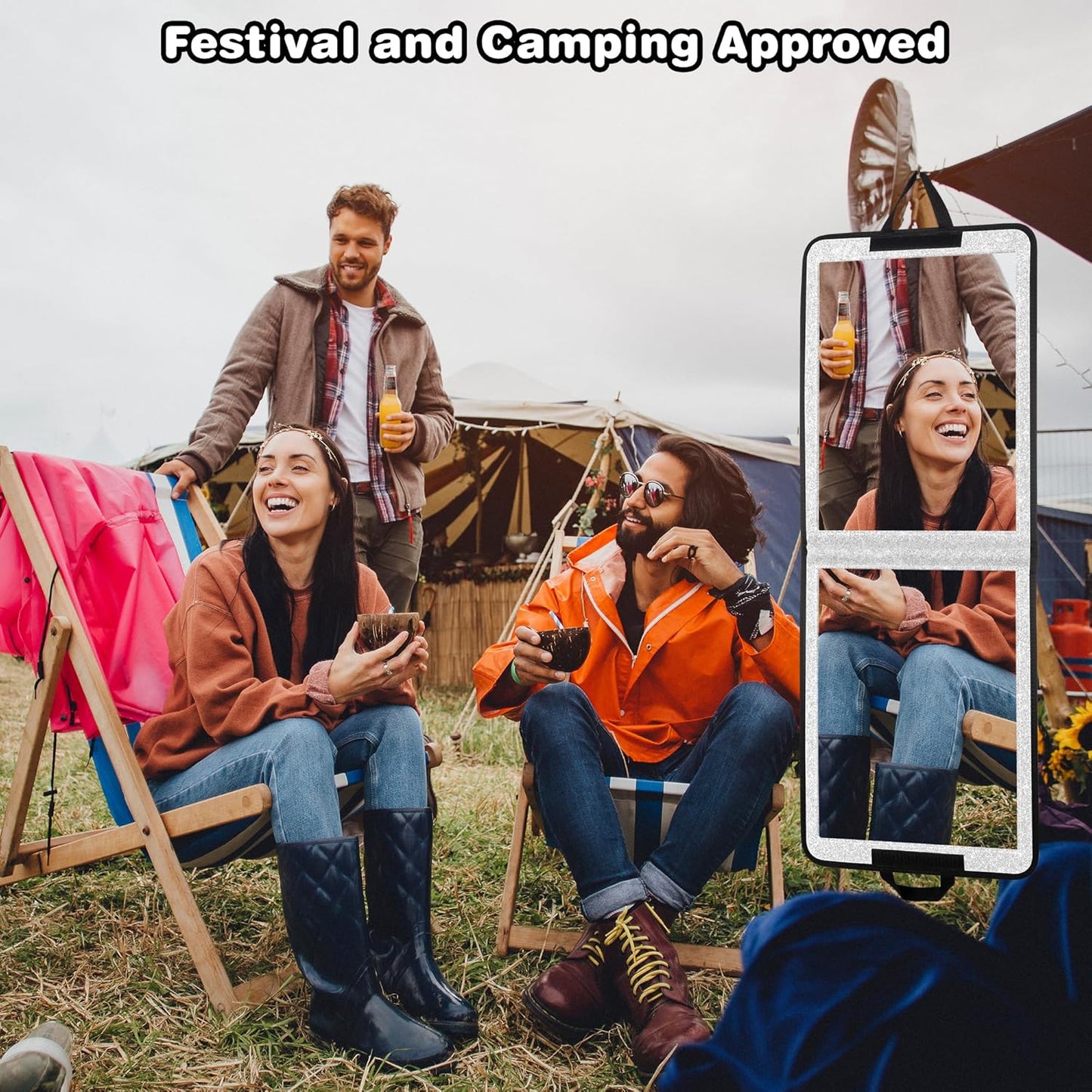 LPHUMEX Foldable Full Length Mirror Glitter Silver, 13x33 Portable Body Mirror for Travel, Dance, Festival Girls' Gift Choice